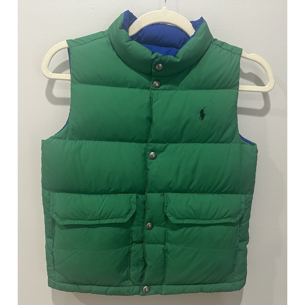 Polo Ralph Lauren Vest Youth M (10-12) Blue Green Reversible Goose Down Puffer